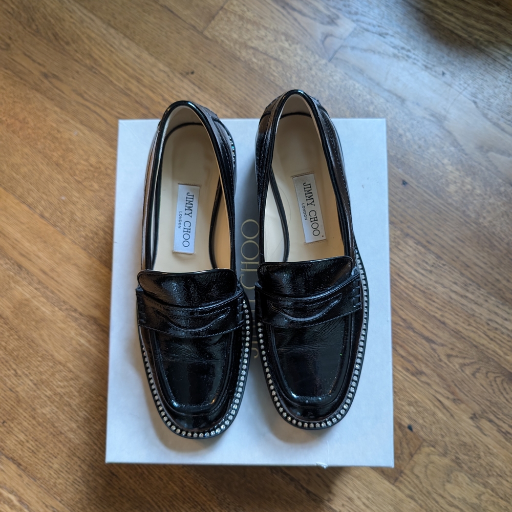Jimmy Choo Black Deanna Loafers with Crystal Rhinestones 38 womens size 8